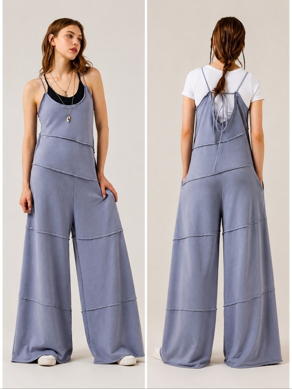 Noflik Keyhole Back Wide Leg Raw Edge Jumpsuit Sz XXL